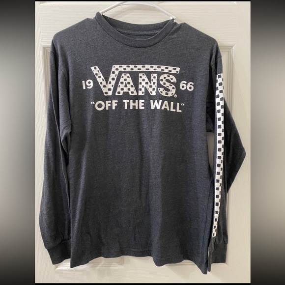 Vans Other - 🖤🤍 VANS Long Sleeve Small Black Skater Shirt w/ Checkered Sleeve - Small